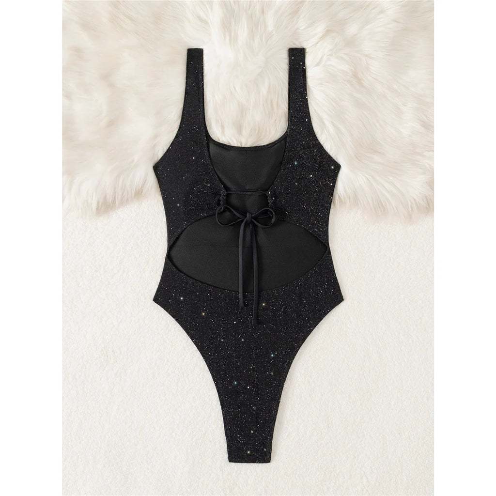 Maillot de bain une pièce dos nu à paillettes scintillantes pour femmes