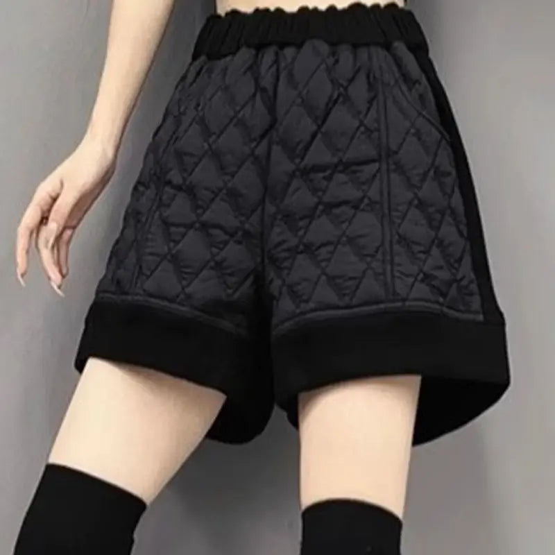 Short d'hiver épais matelassé noir pour femme, taille haute