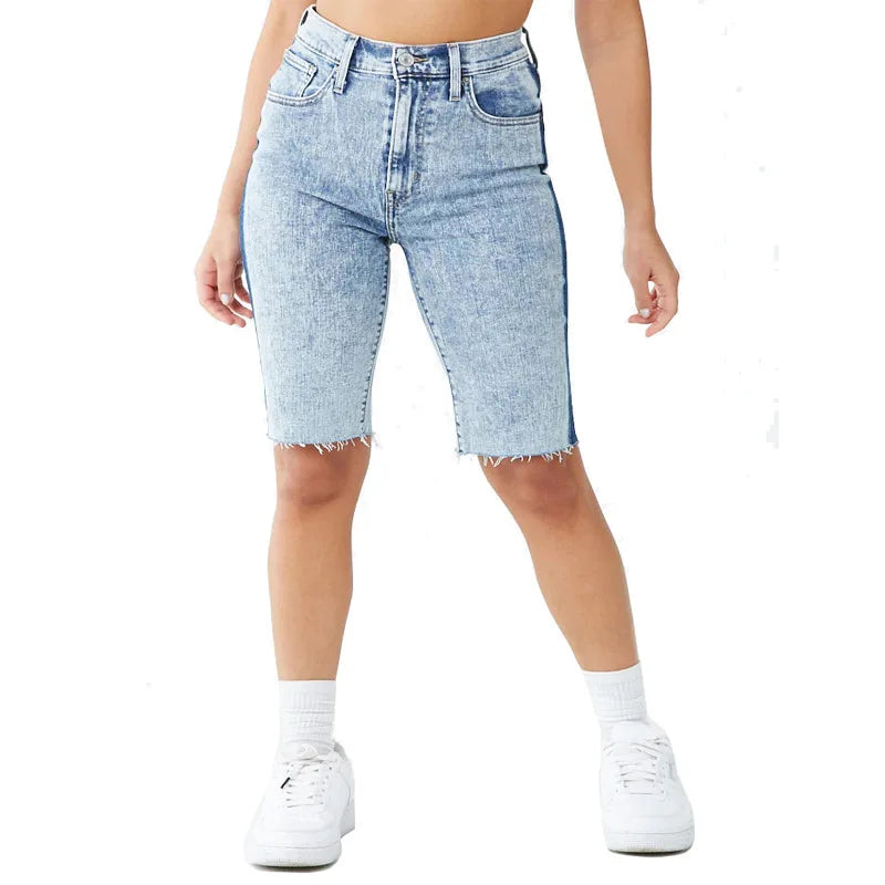 Short en jean pour femmes, haute élasticité, Slim, longueur aux genoux