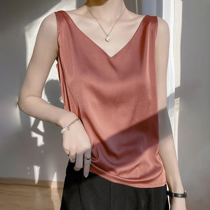 T-shirt d'été en satin de soie brillant pour femme