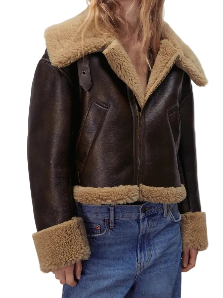 Manteau en faux cuir d(agneau pour femmes