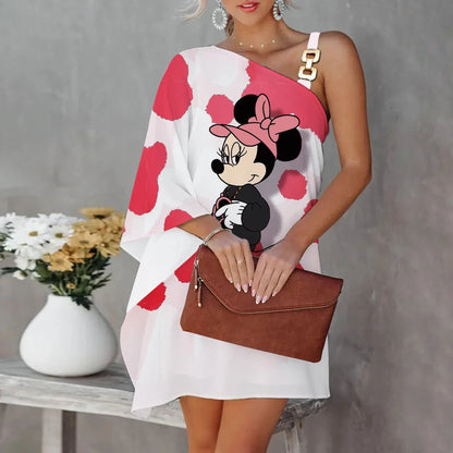 Robes d'été pour femmes col diagonal Disney Mickey