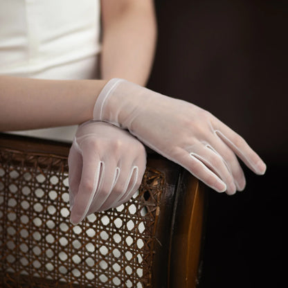 Gants Classiques en Tulle Doux pour Femme, Mitaines Blanches Courtes