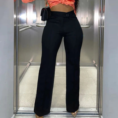 Pantalon évasé à bouton unique pour femme, pantalon imbibé élégant