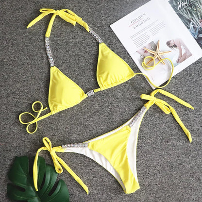 Maillot de bain deux pièces imprimé léopard pour femme, bikini sexy en cristal et biscuits