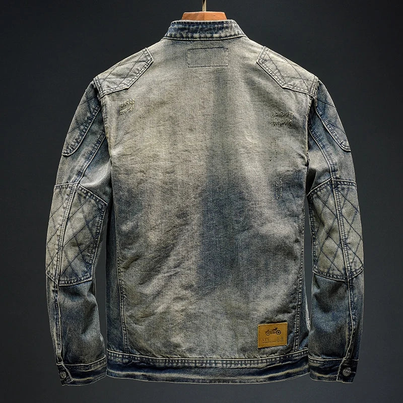 Veste en jean vintage à coutures châles pour hommes