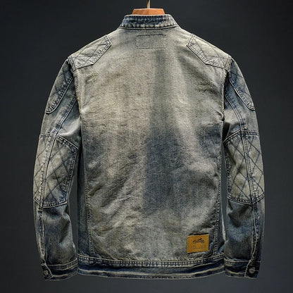 Veste en jean vintage à coutures châles pour hommes