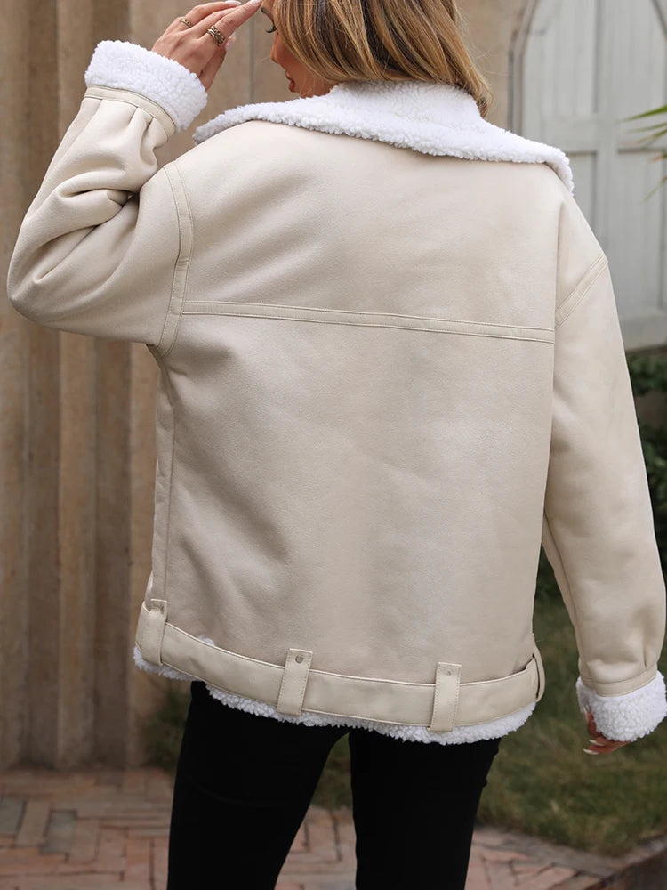 Veste en fausse fourrure d'agneau pour femmes