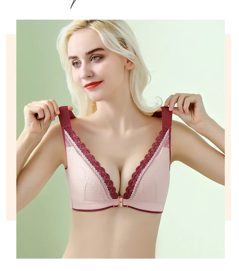 Soutien-gorge plongeant en dentelle avec boutons sur le devant pour femmes