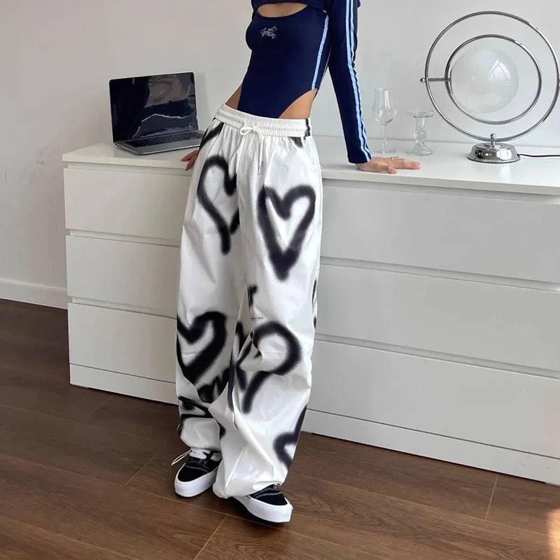 Pantalon À Jambes Larges Femmes Taille Haute Streetwear Lâche Cordon