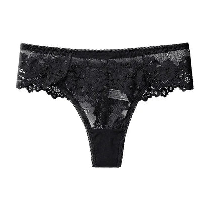 String en dentelle pour femme, taille basse, sous-vêtement transparent