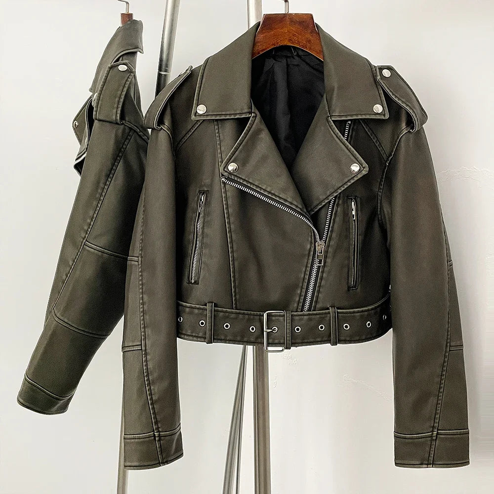 Veste en simili cuir haut court pour femmes