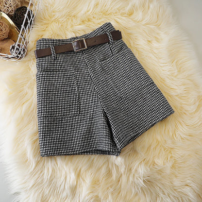 Short en laine pied-de-poule pour femme