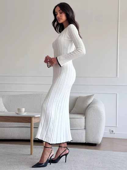 Robe longue rayée à manches longues pour femmes