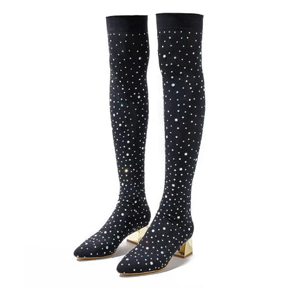 Bottes hautes en tissu extensible pour femmes