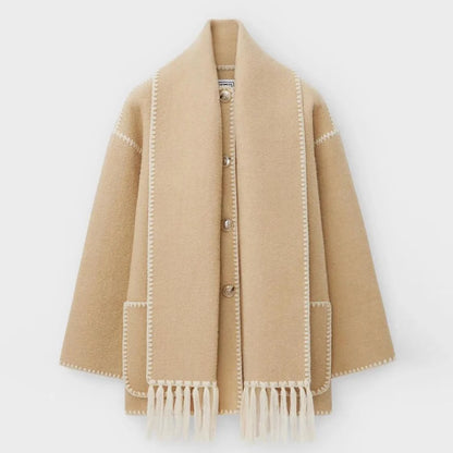 Manteau écharpe décontracté pour femme, manches longues, simple boutonnage