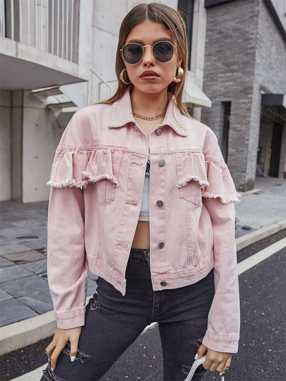 Veste en jean à volants pour femmes