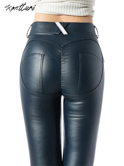 Legging en cuir Push Up pour Femme  sans couture