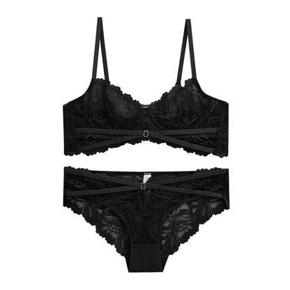 Ensemble de Lingerie Sexy en dentelle française brodée, ensemble de sous-vêtements pour femmes, Bralette fine Push Up, soutien-gorge et culotte en V profond