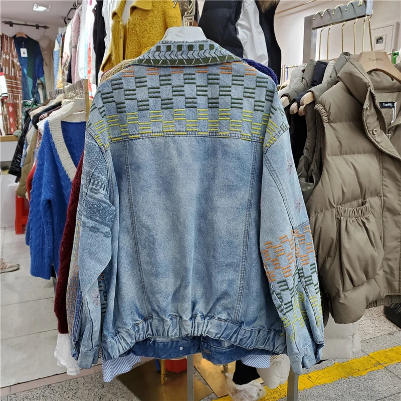 Veste en jean courte ample bleu clair vintage pour femme