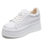 Baskets à semelle compensée en cuir véritable talon haut 7 cm pour femmes