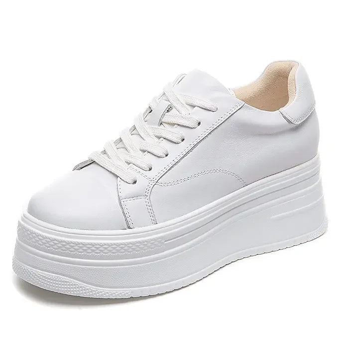 Baskets à semelle compensée en cuir véritable talon haut 7 cm pour femmes