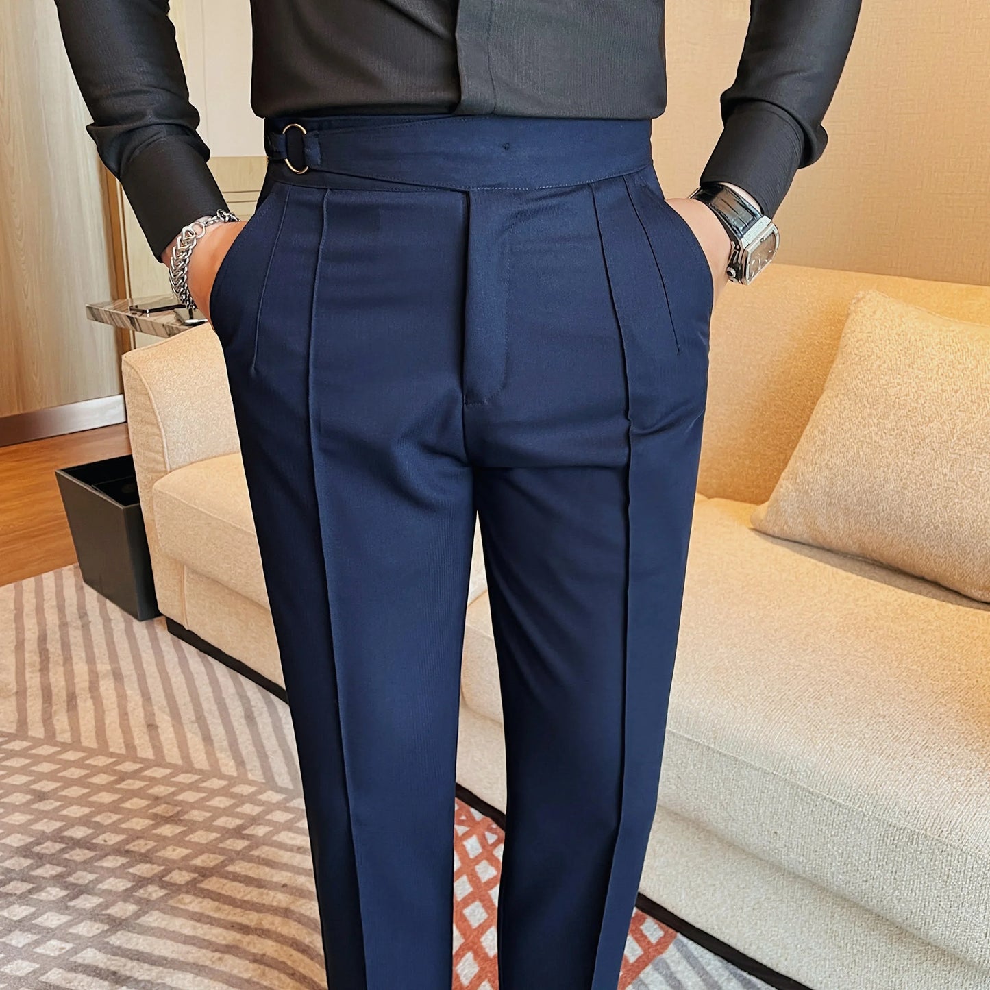 Pantalon de costume taille haute pour hommes