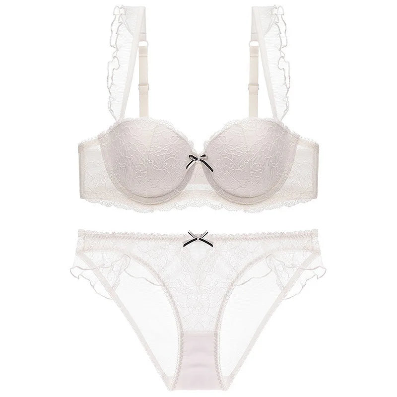 Ensemble culotte et soutien-gorge push-up en dentelle à volants sexy pour femmes