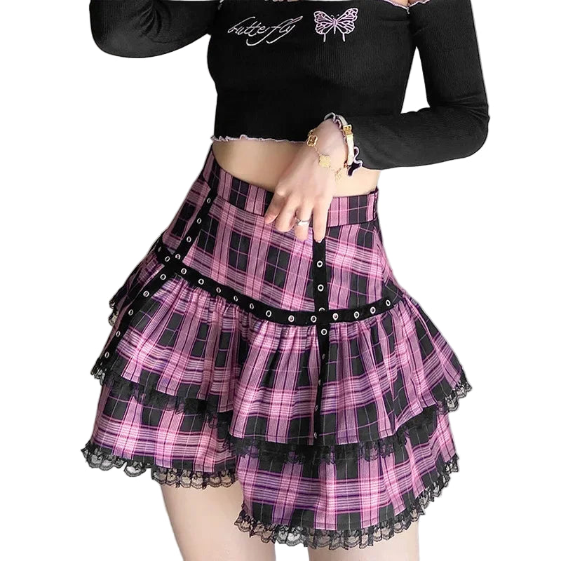 Jupe plissée à carreaux gothique pour femmes