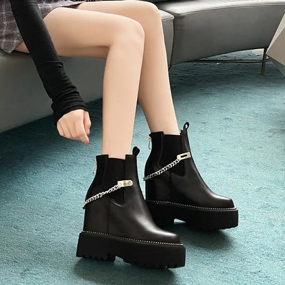 Bottines en Cuir group pour Femme, Semelle Compensée 12cm