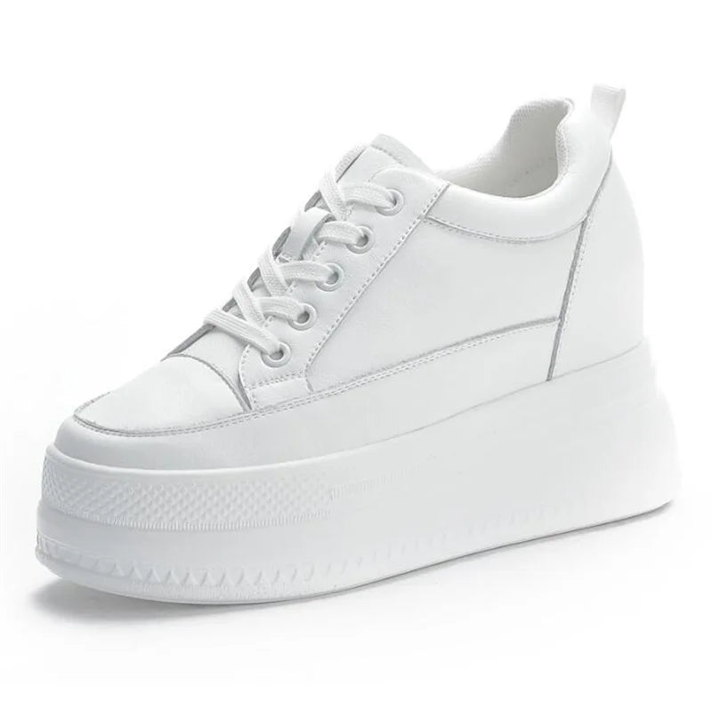 Baskets compensées en cuir véritable pour femmes