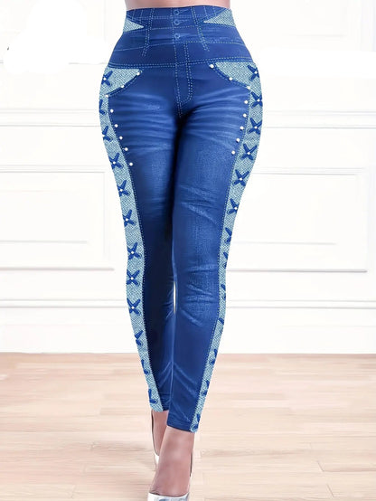 Legging en denim imprimé en 3D pour femme