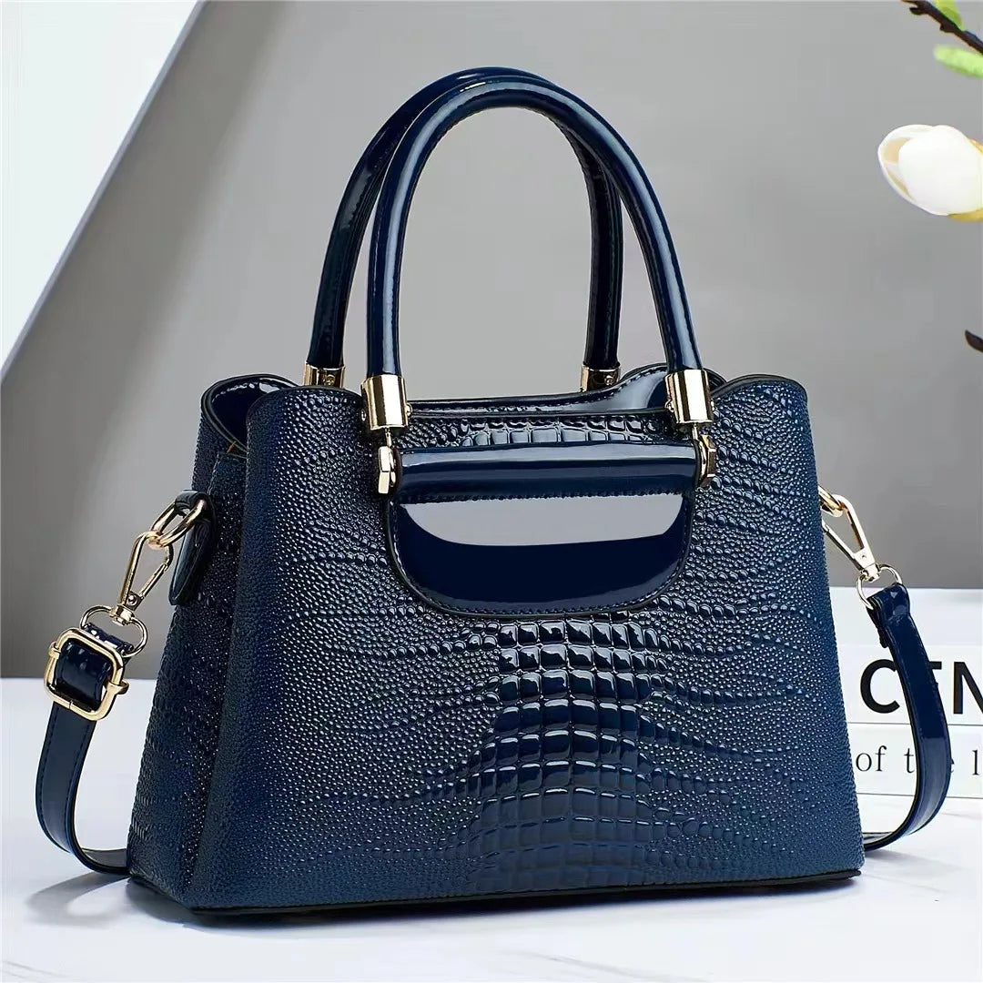 Sac à bandoulière en cuir brillant à motif pierre pour femmes