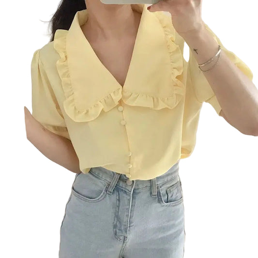 Chemise douce en mousseline de soie demi manches pour femmes