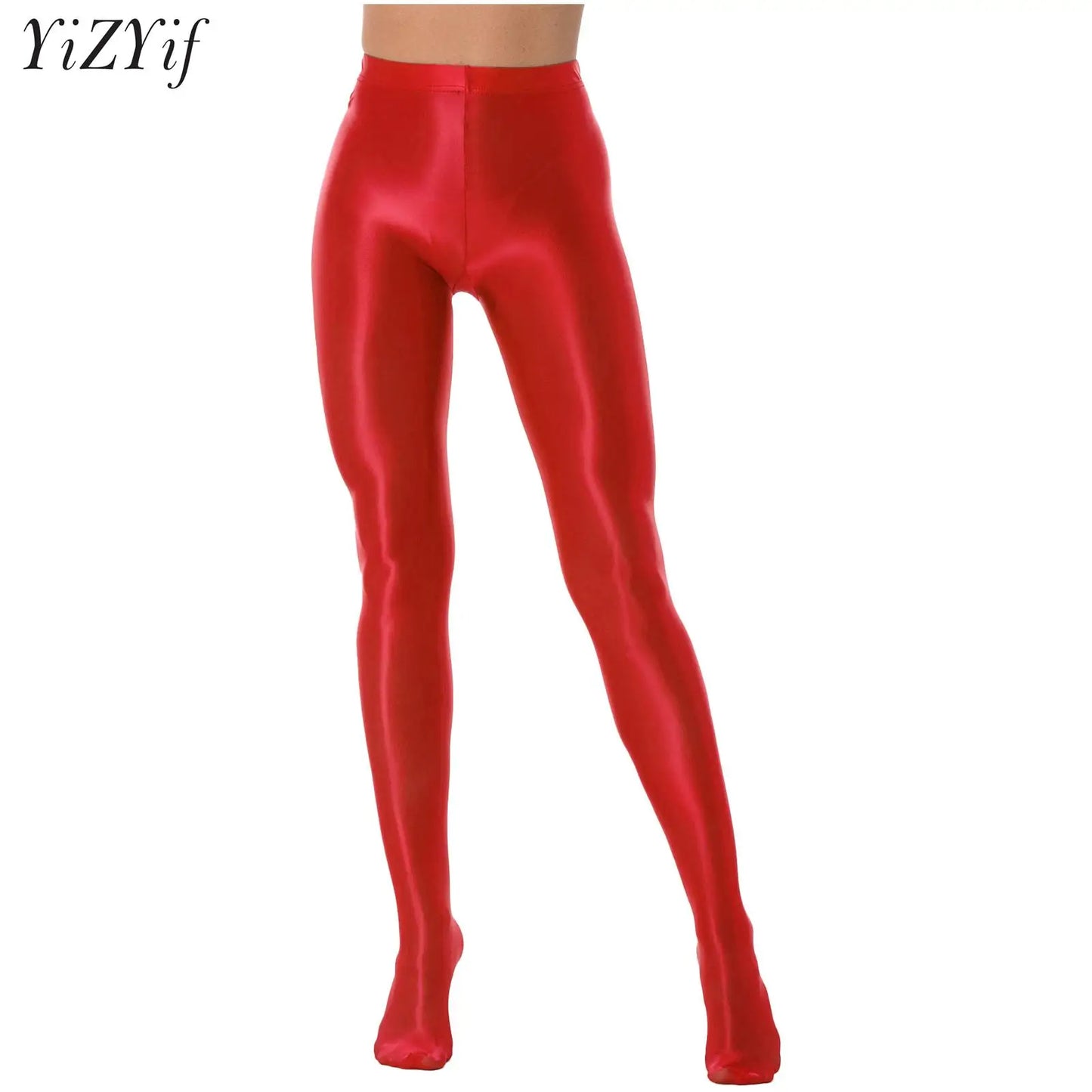 Leggings taille haute brillants de couleur unie pour femmes