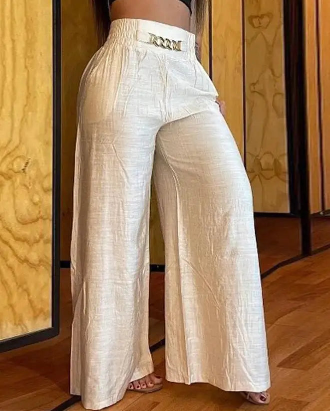 Pantalon taille haute décontracté pour femme