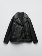 Veste Pu faux cuir avec ceinture pour femme