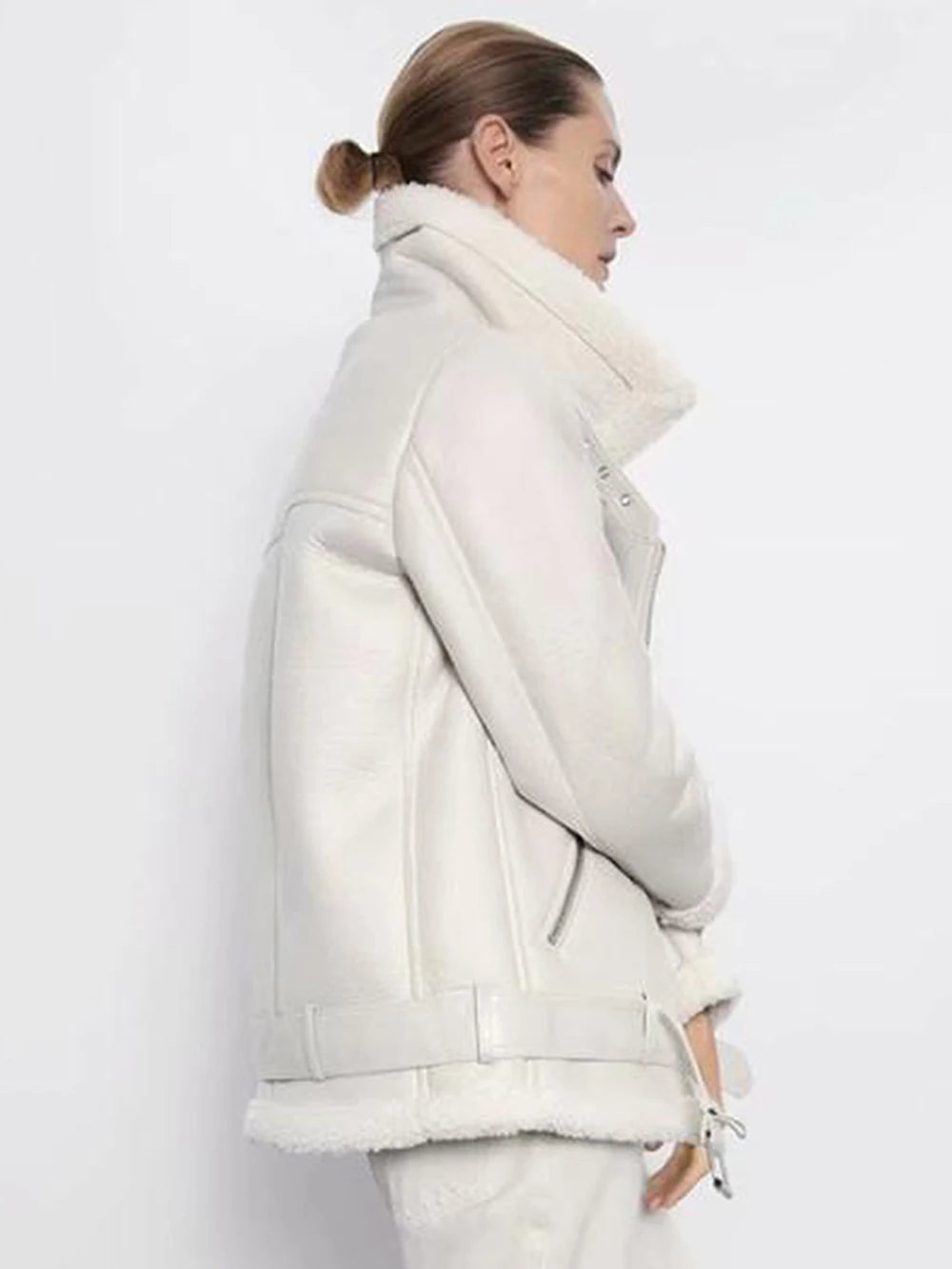 Veste pour femmes ample chaud Faux daim cuir fourrure fermeture éclair