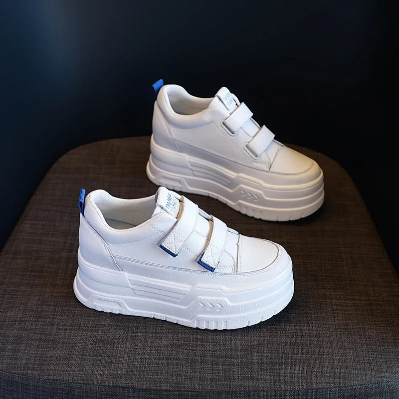 Baskets à plateforme en cuir véritable pour femmes