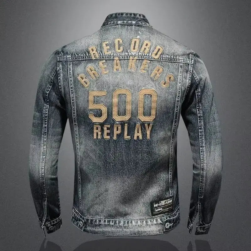 Veste en jean à fermeture éclair pour homme