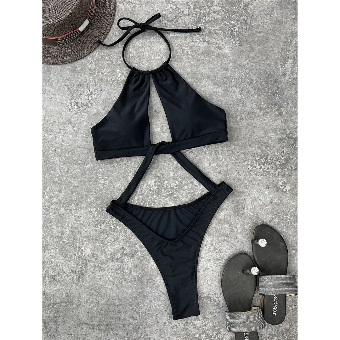 Maillot de bain une pièce sexy à découpes hautes pour femme, dos nu