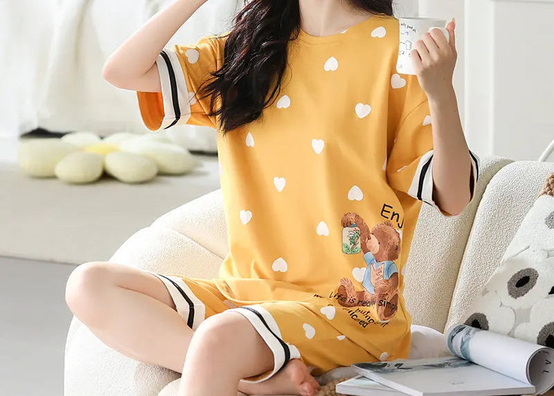 Ensemble de pyjama en coton à manches courtes pour femmes