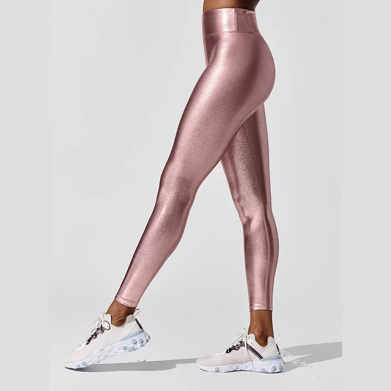 Leggings  lustrés métalliques pour femmes taille élastique