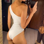 Maillot de bain une pièce à paillettes brillantes et asymétriques pour femmes