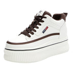 Baskets compensées à plateforme de 8,8 cm, épaisses, en cuir véritable, pour femmes