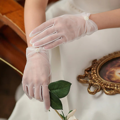 Gants en tulle doux pour les patients de mariage frais, petites perles et fleurs