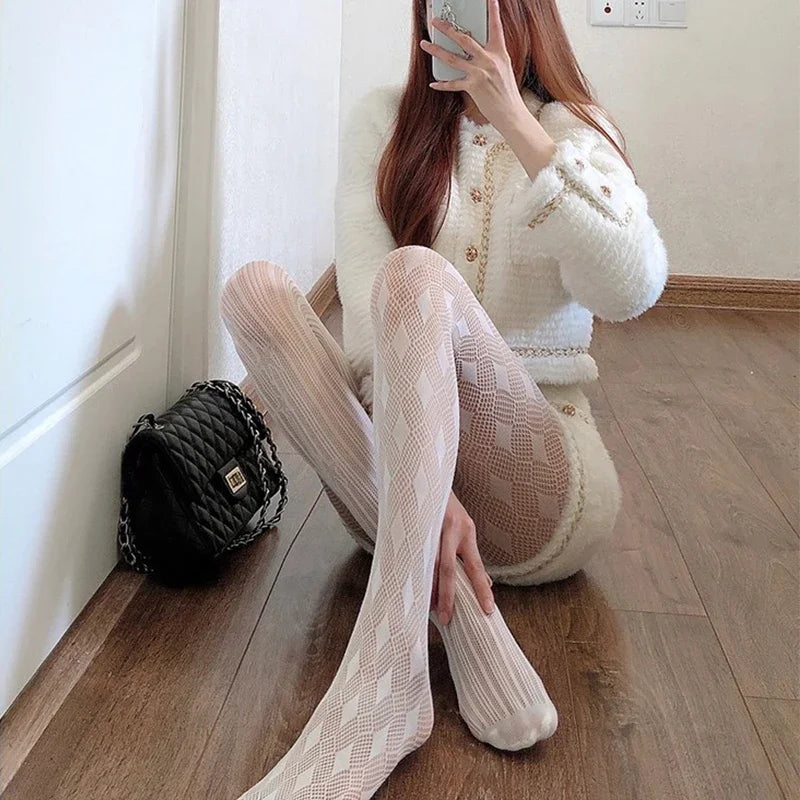 Bas résille gothiques collants noirs pour femmes