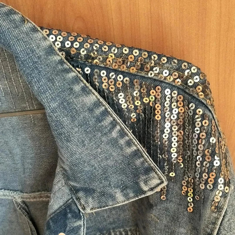 Veste en jean à paillettes pour femmes