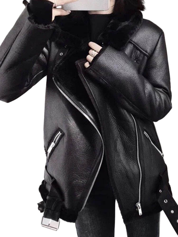 Manteaux d'hive épais Faux cuir fourrure en peau de mouton  pour femmes