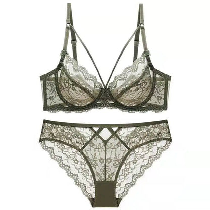 Ensemble soutien-gorge et culotte vert pour femme, ultra-fins, soutien-gorge transparent